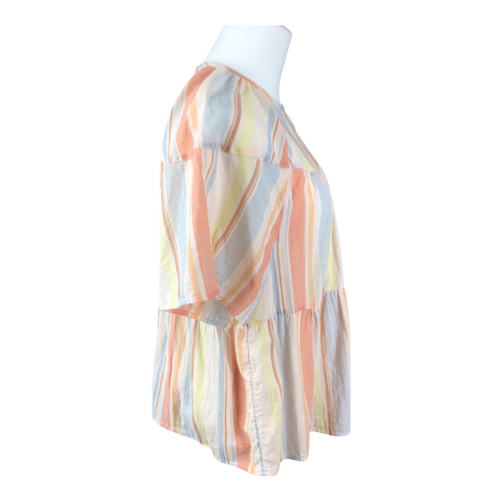 Ana Babydoll Pastel Multi-Stripe Cotton Short Sleeve Top Large - Picture 4 of 9